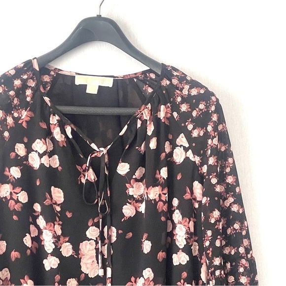 Michael Kors Rose Georgette Long Sleeve Floral Blouse - Picture 3 of 8
